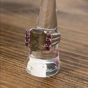 Smoky Quartz and Amethyst .925 Sterling Silver Ring sz 8